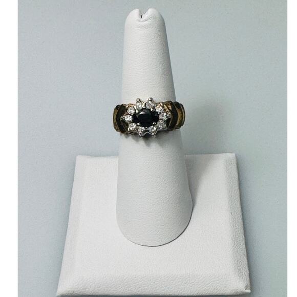 Vintage Dark Red Garnet CZ Cubic Zirconia Yellow Gold Plated Ring Size 7 - Picture 2 of 8